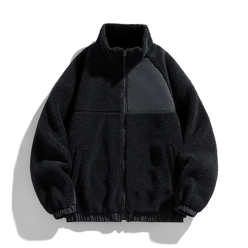 Winter Trend Men's Fleece Thick Jackets Warm Zipper Stand Collar Outerwear Daily Outdoor Coat
