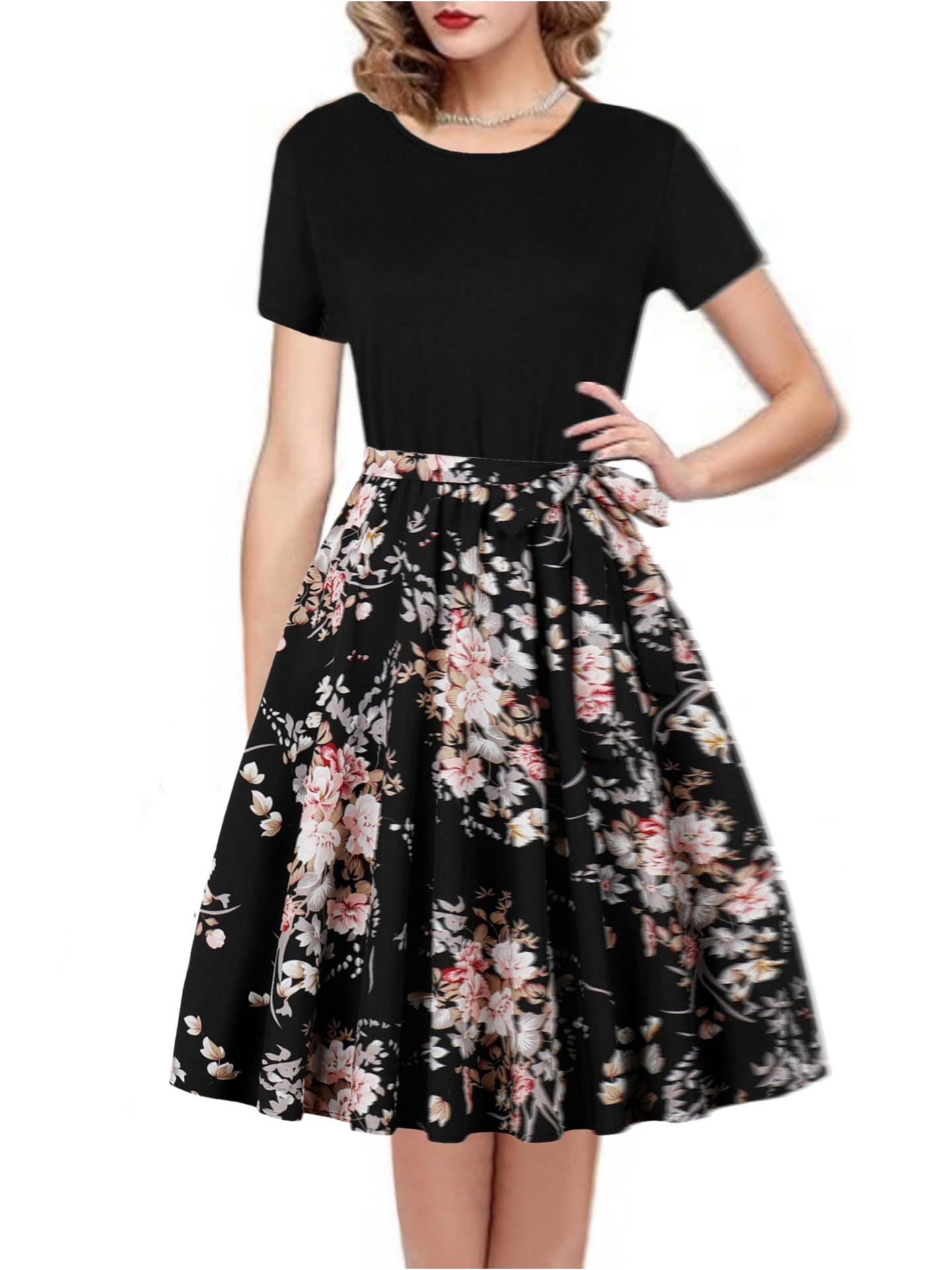 

Платье с круглым вырезом, короткими рукавами и принтом Small