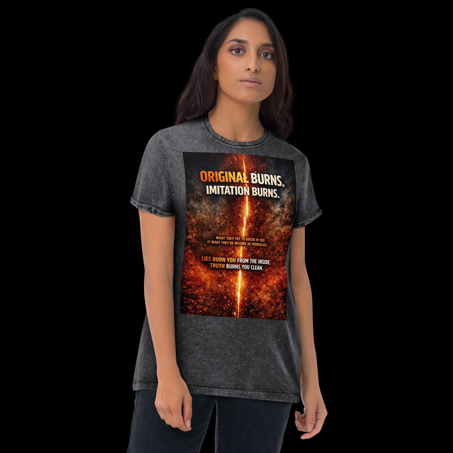 Raw Human - ORIGINAL BURNS Denim T-Shirt L