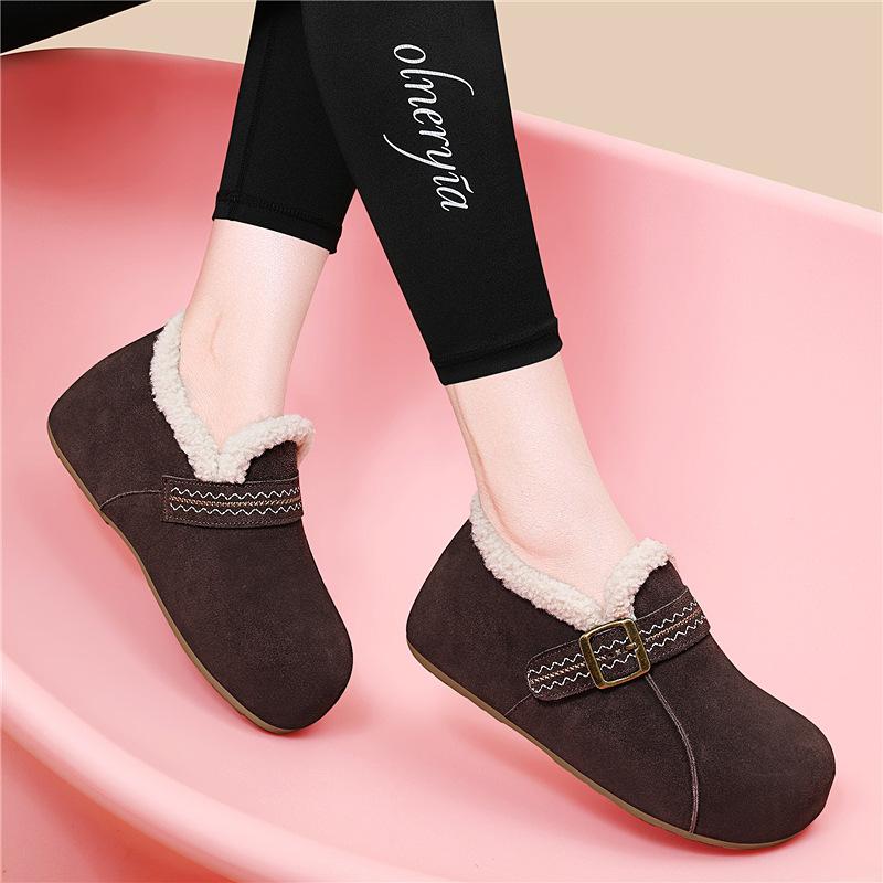 

Winter new retro platform Birkenstocks casual soft soles velvet round head fashion versatile Muller cotton shoes 40