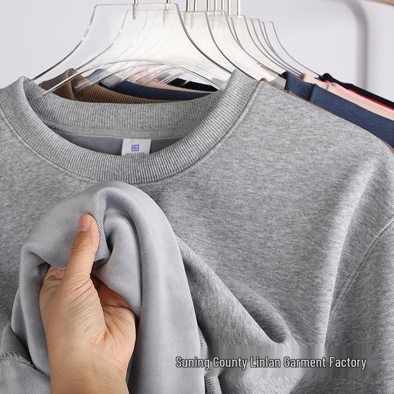 Unisex 420G Extra Thick Hua Cotton Silver Fox Fleece Crew Neck Sweatshirt - Warm Base Layer Top for Autumn and Winter
