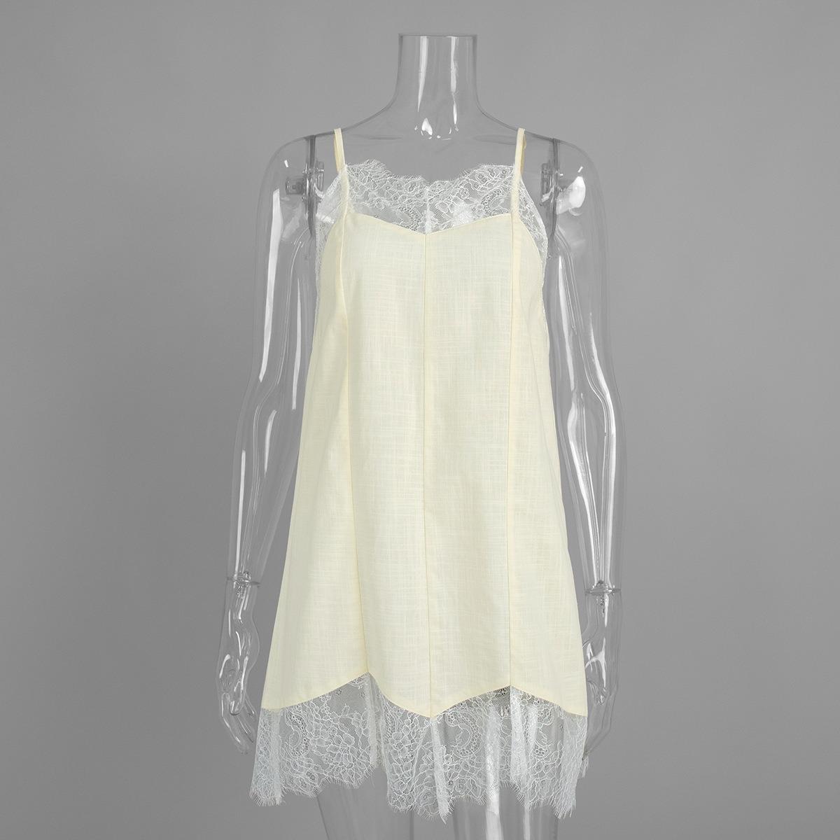 Summer New Lace Splicing Camisole Dress Lazy Elegant Lace Trim Slip Dress for Women European American Style S