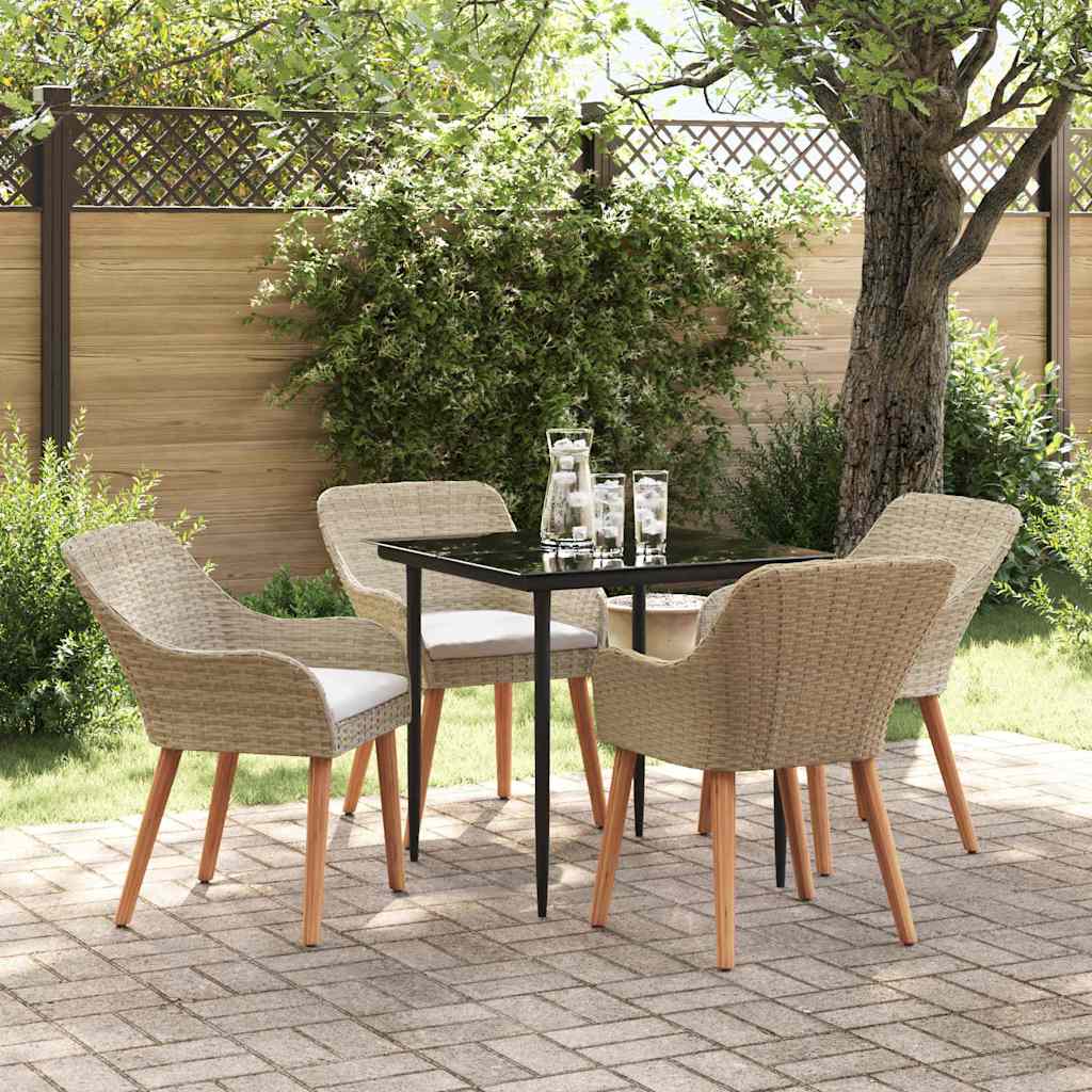 Garden Dining Set with Cushions 5 pcs Beige Poly Rattan