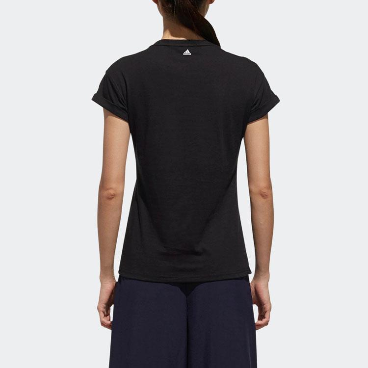 Adidas Solid Color Brand Logo Casual Sports Round Neck Short Sleeve T-Shirt Women Tops Black DM5345