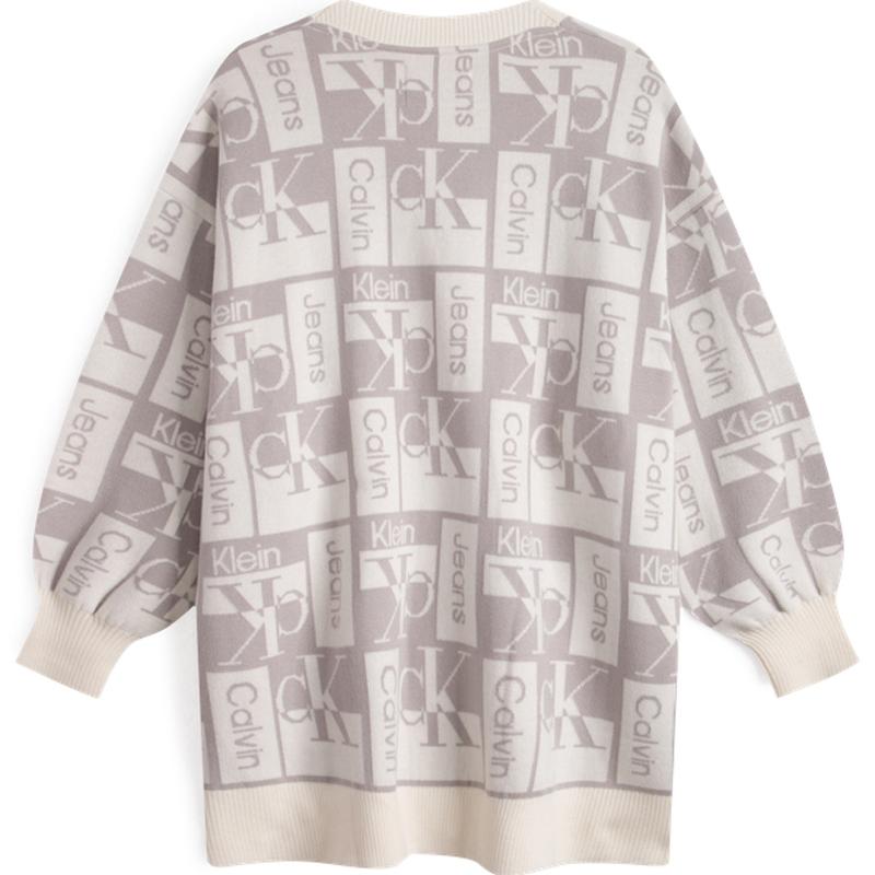 Calvin Klein Minimalist Letter Jacquard Button V-Neck Knit Sweater Women sweater Light-Gray J222311PEE