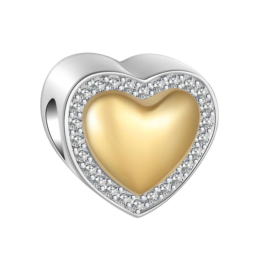 Copper Metal Full Diamond Charm Bead Components Colorful Heart Blooming Rose Round Bead Components Pendant Bead Component Compatible With Authentic