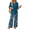 Women's Casual Printed Three-Quarter Sleeve Button Top and Wide Leg Pants 2-Piece Outfit Set
