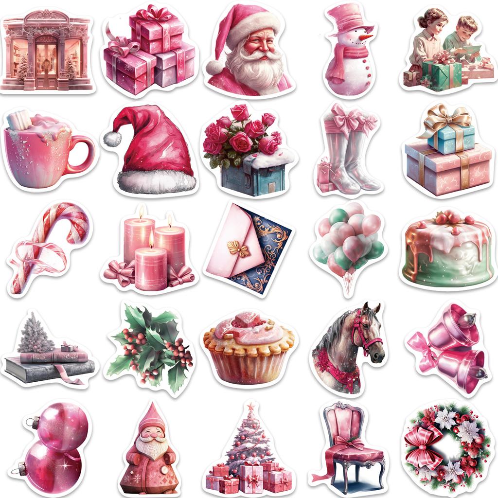 50 Cartoon Pink Christmas Stickers Personalized Decoration Guitar Notebook Suitcase DIY Waterproof Stickers