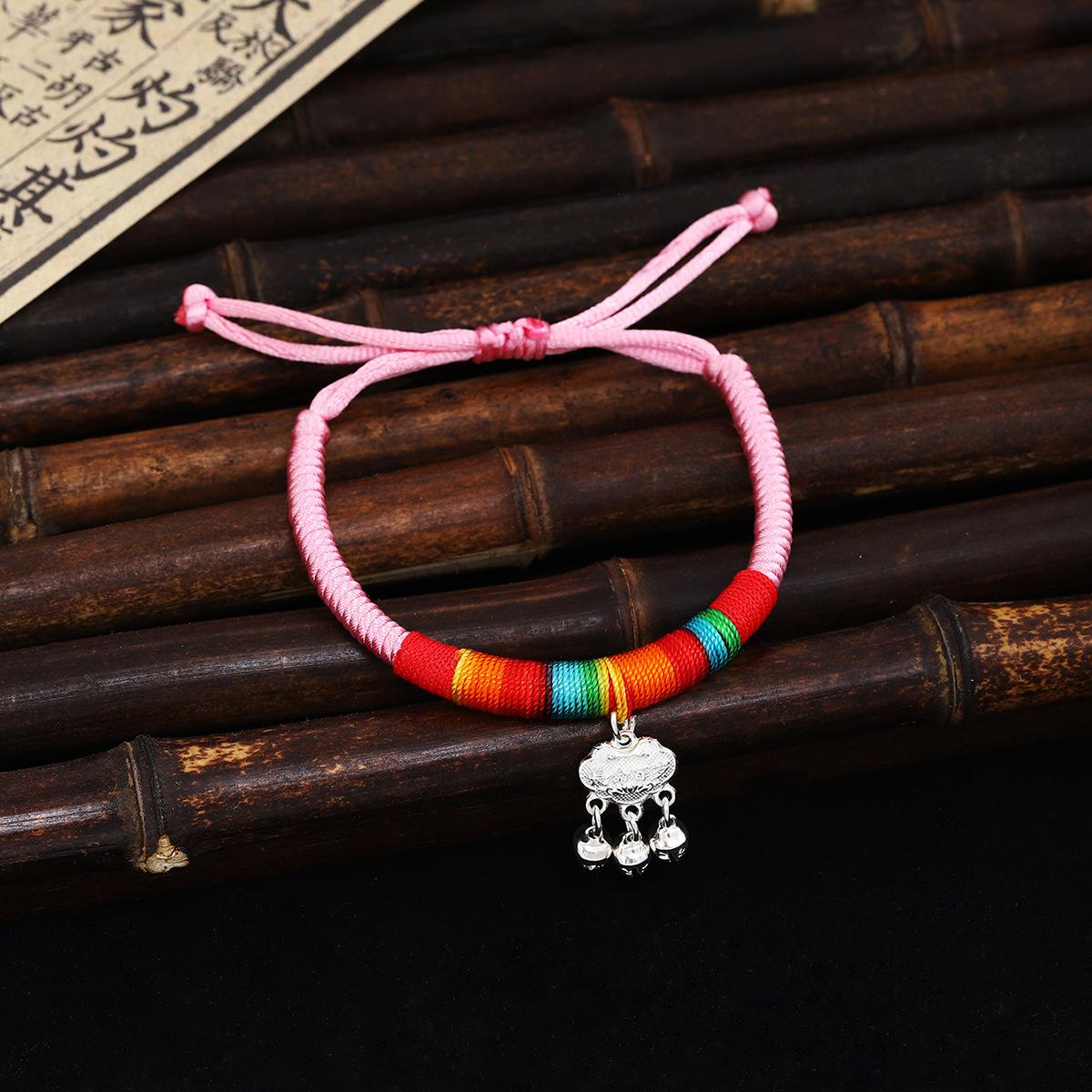 Этнический Стиль Регулируемый Колокольчик Замок Долголетия Цветная Веревка Браслет Модный Плетеный Браслет Браслет Поставка