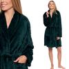 Warm Fleece Short Women's Bathrobe Without Hood Gift MORAJ Green S GREEN