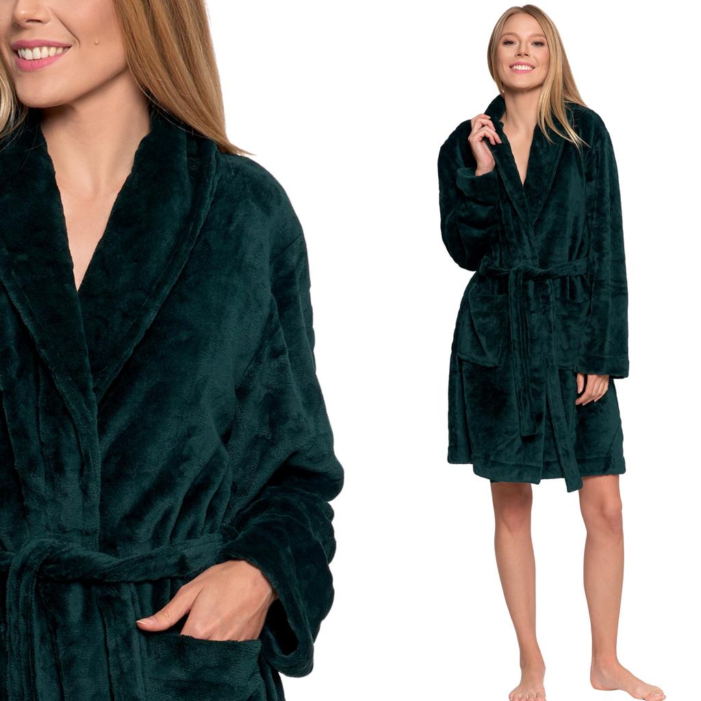 Warme Fleece Korte Badjas voor Dames Zonder Capuchon Cadeau MORAJ Groen M GROEN