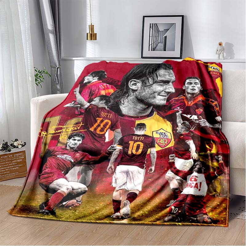 AS Roma Logo Lupacchiotta Scudo Stampa Verticale Bordeaux Oro Coperta Morbida in Flanella Calda Coperta Decorativa per Divano Letto Per i Tifosi di Calcio