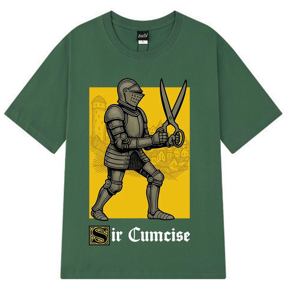 Unisex Unisex Summer Retro Medieval Knight Scissors Graphic Tee Oversized Hip Hop Rap Streetwear Yellow Background Vintage Tops