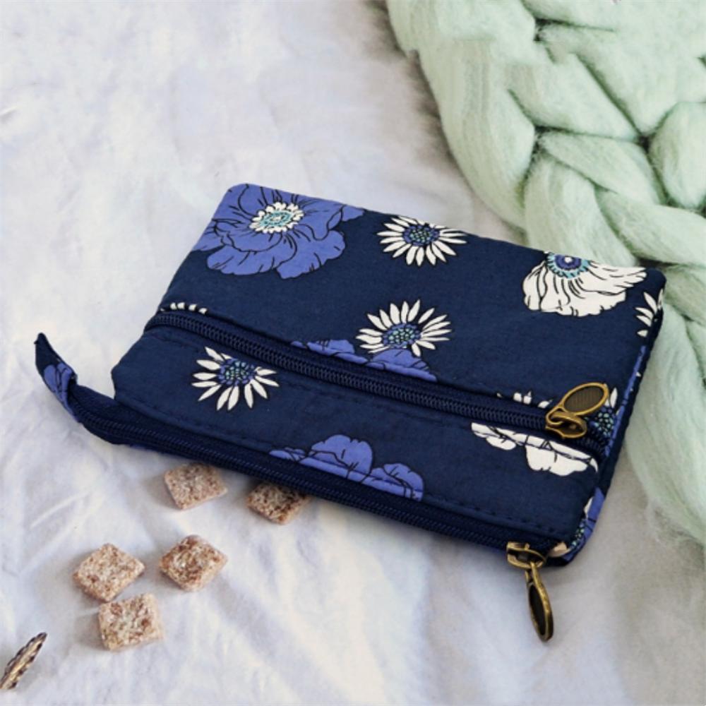 Cotton Coin Purse Portable Female Coin Pouch Canvas Change Bag Double Zipper Floral Card Holder For Women Girls Daily Life