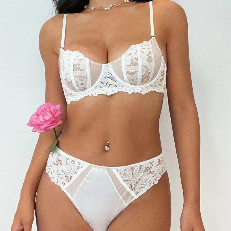 French lace bra ultra-thin large chest small underwear women's anti-sagging steel ring upper support sexy bra