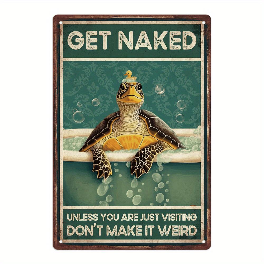 HomeSplashProDecor Sea Turtle Bathroom Sign - Vintage Tin Humor Art - Shower Room/Home - Eco-Friendly Design