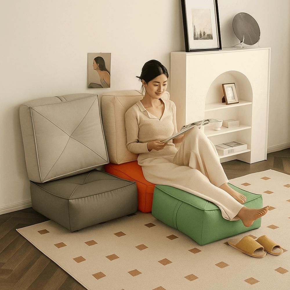 PU Leather Floor Cushion Square/Round Pouf Practical Tatami Sitting Mat  Bay Window