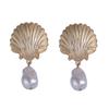 Personalized Light Luxury Simple Fashion Alloy Scallop Imitation Pearl Pendant Ocean Leisure Vacation Style Women's Earrings