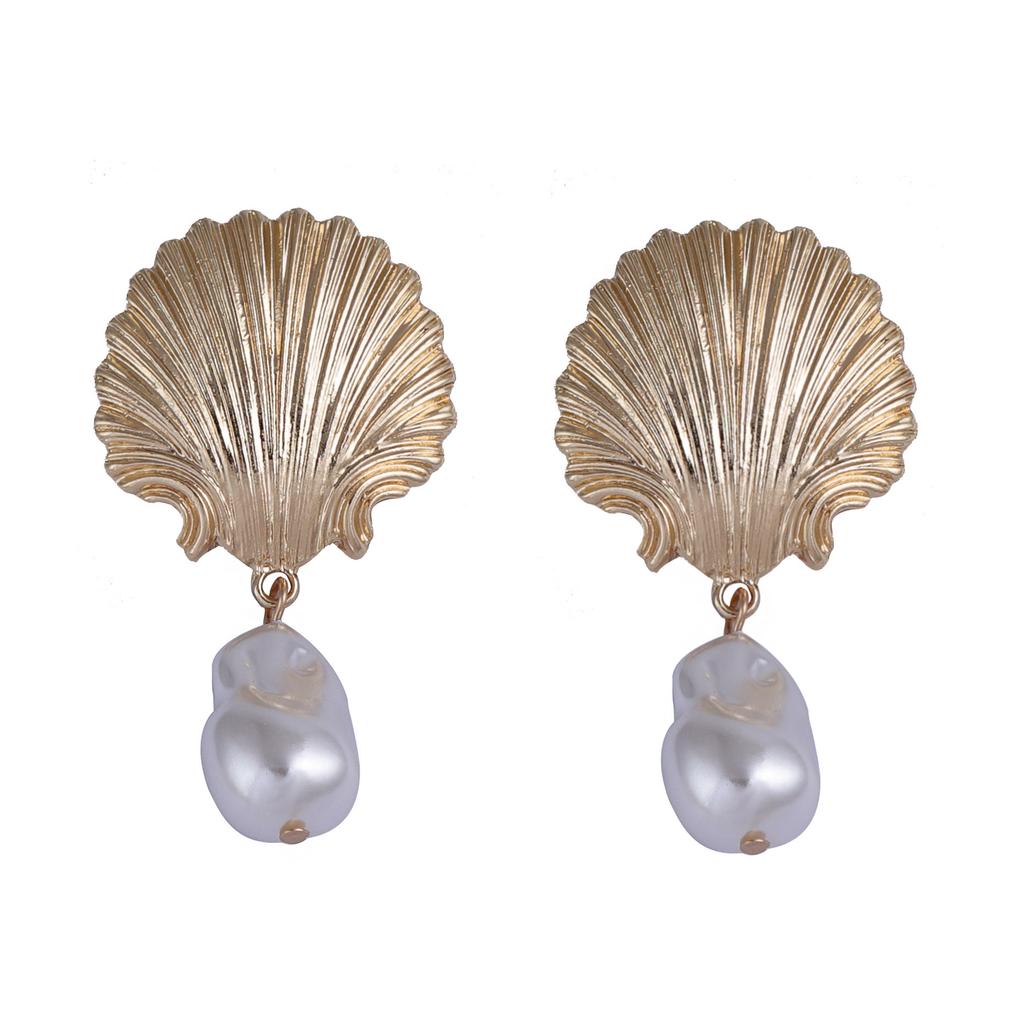 Personalized Light Luxury Simple Fashion Alloy Scallop Imitation Pearl Pendant Ocean Leisure Vacation Style Women's Earrings