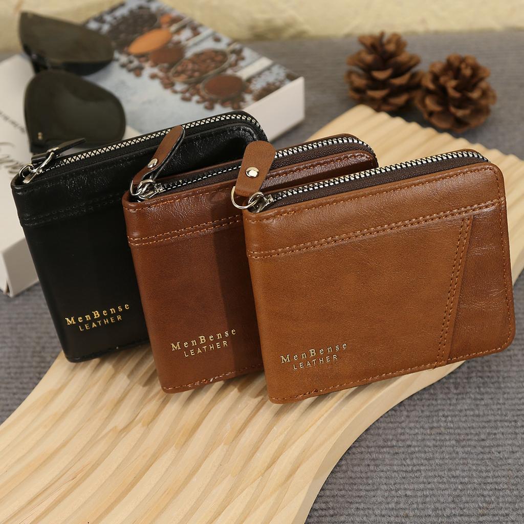 New Men's Business Wallet Classic Spliced Zipper Multi Card Short Wallet Large Capacity Card Bag Zero Wallet