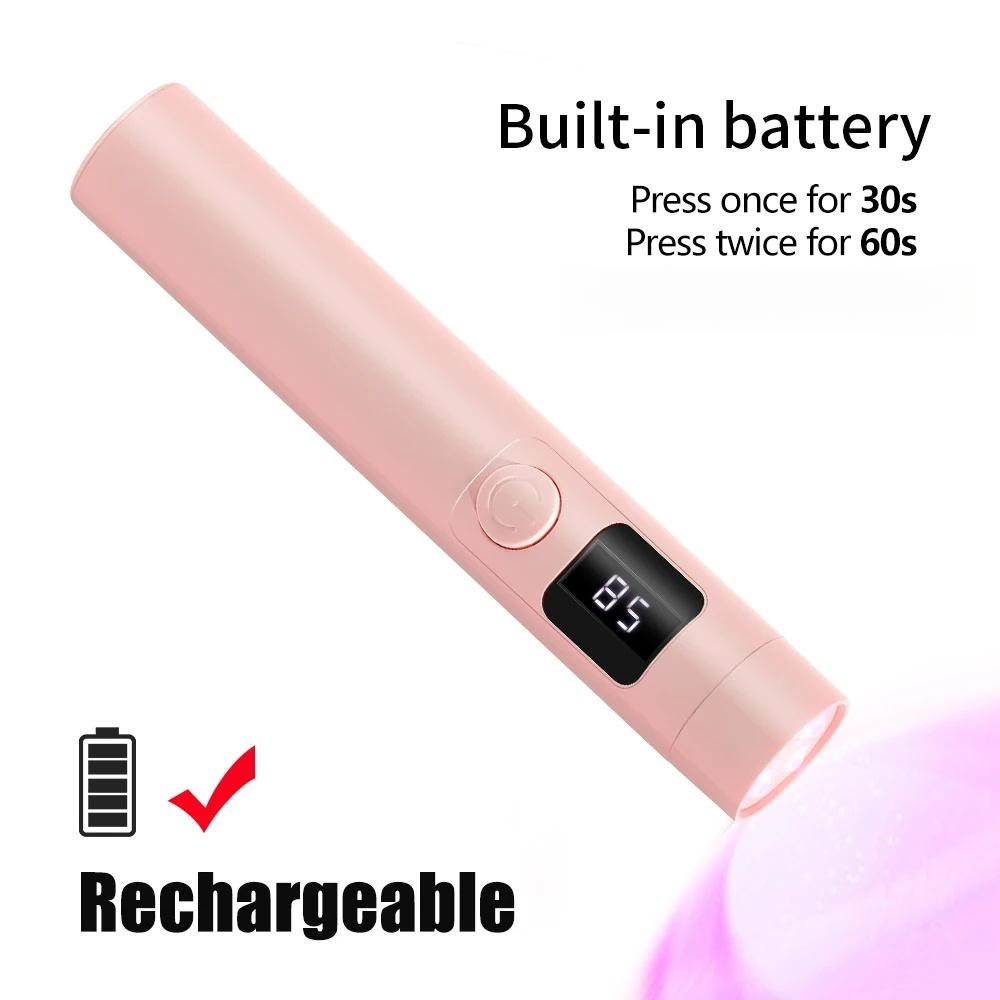 Handheld UV Light for Gel Nails Rechargeable with LCD Fast Curing Display for Rhinestone Glue Decoration DIY At Home
