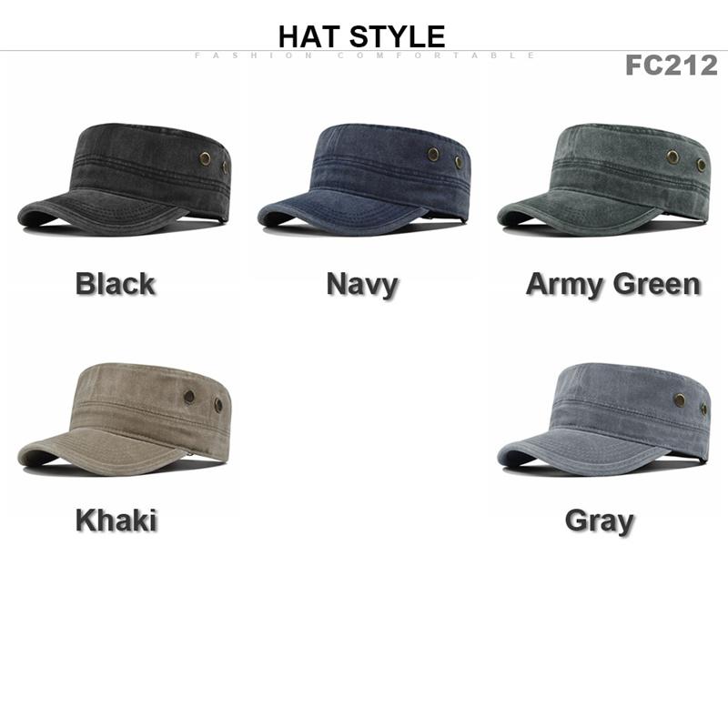 Spring Summer Army Hat for Men Women Outdoor Retro Washed Cotton Big Head Flat Top Sunshade Flat Caps Military Cap Fishing Hats