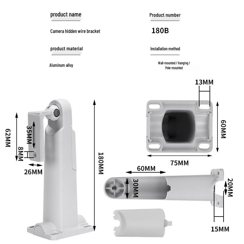 Aluminum Alloy Hidden Cable Outdoor Camera Bracket 180B - Universal Fit for Hikvision/Dahua