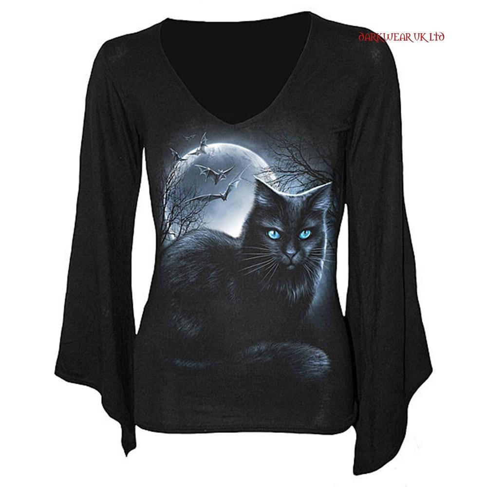 Spiral Direct Mystical Moonlight Ls V Neck Goth Sleeve Top Black Cat Unisex T-Shirt XXXL