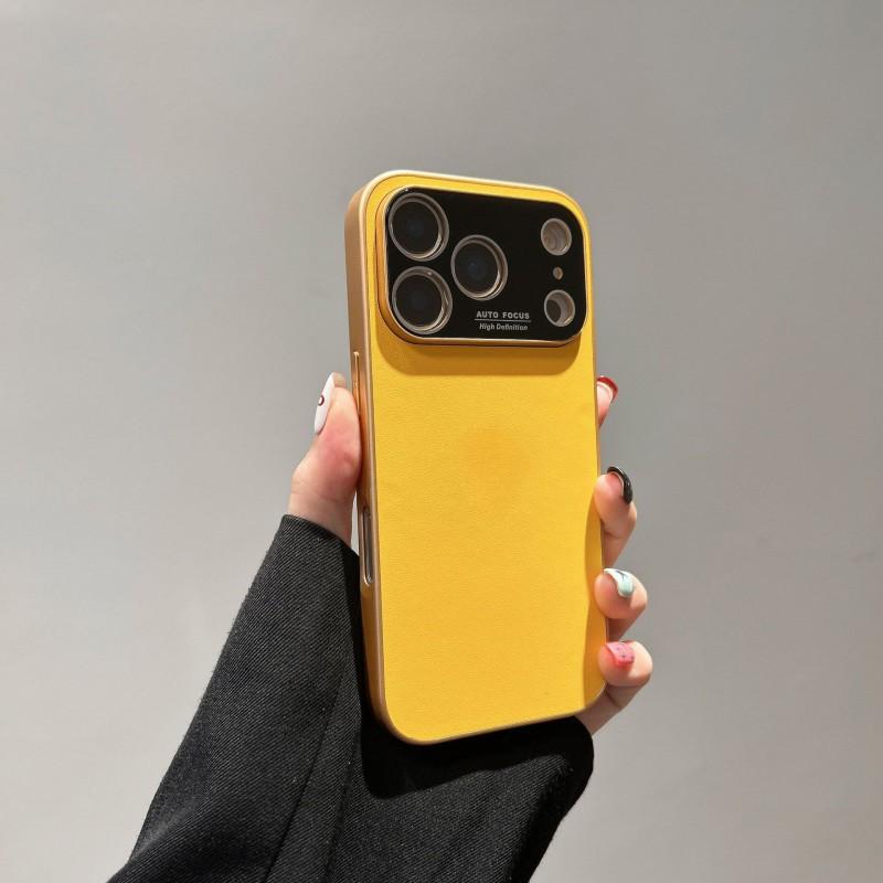 

Suitable IPhone 17 Promax Phone Case Large Viewing Window Plain Leather Apple 16 Minimalist Protective High-end Feel iPhone 11 жовтий
