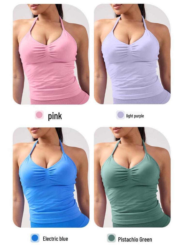 Dfyne Stoßfester Neckholder-Sport-BH mit Brustpolster - High-Intensity-Yoga-Camisole für Damen