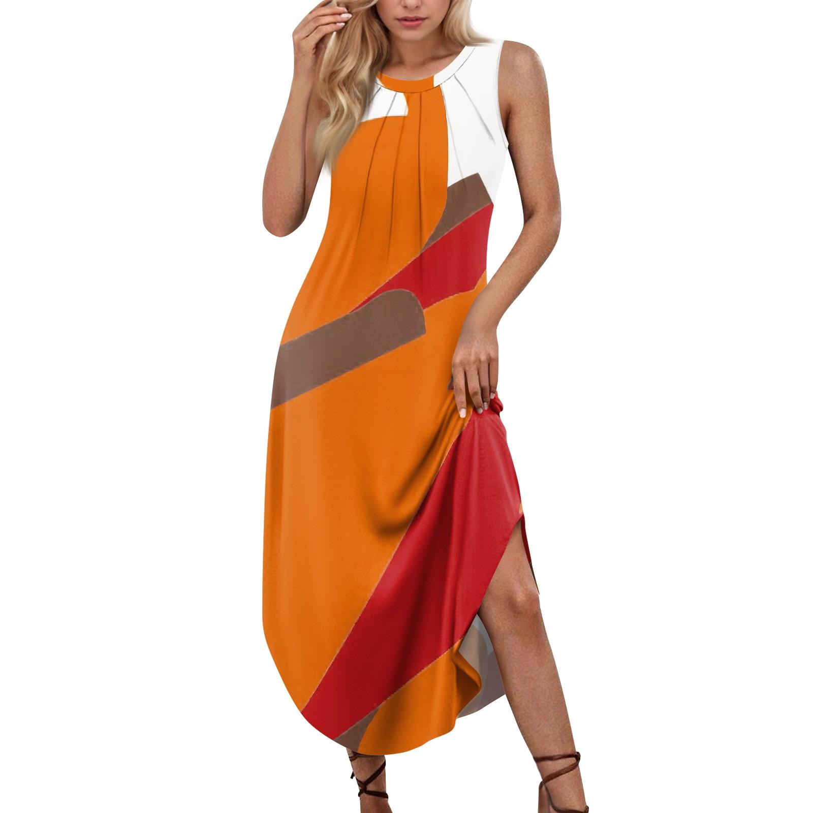 

Жіночі літні повсякденні сукні без рукавів з круглим вирізом і принтом S