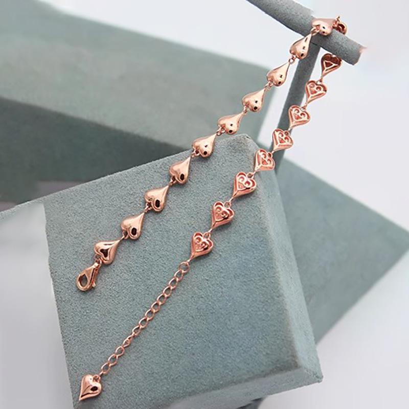 Purple Gold Glossy Peach Heart Bracelet Rose Gold Plated Sweet Double-Sided Love Heart Bracelet Jewelry