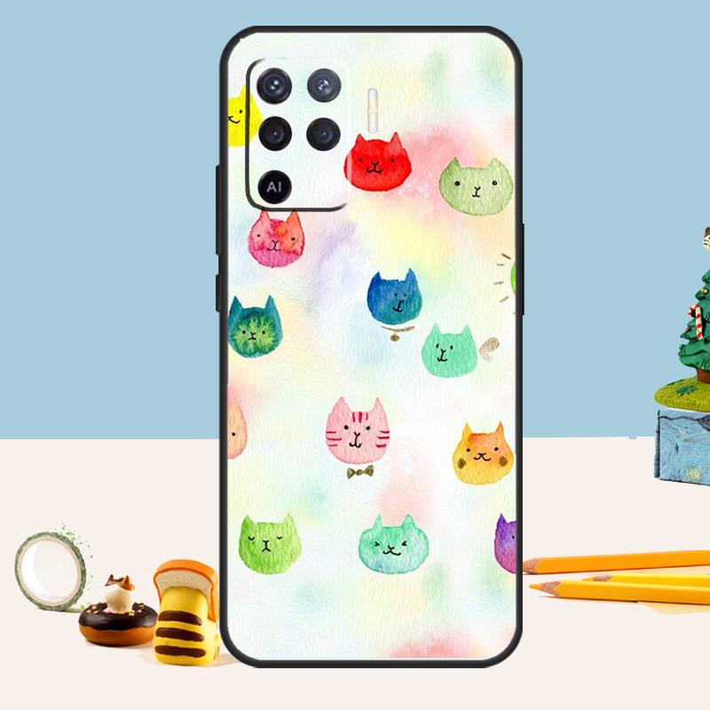 Cute Cartoon Cat Case For Oppo A54 A74 A94 A80 A60 A40 A18 A38 A58 A78 A98 A96 A76 A16 A15 A17 A57 A5 A6 Pro