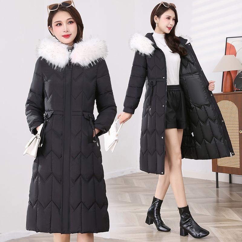 Women's Over-the-Knee Long Down Coat with Fur Collar - Winter 2025 Korean Style Cotton-Padded Jacket