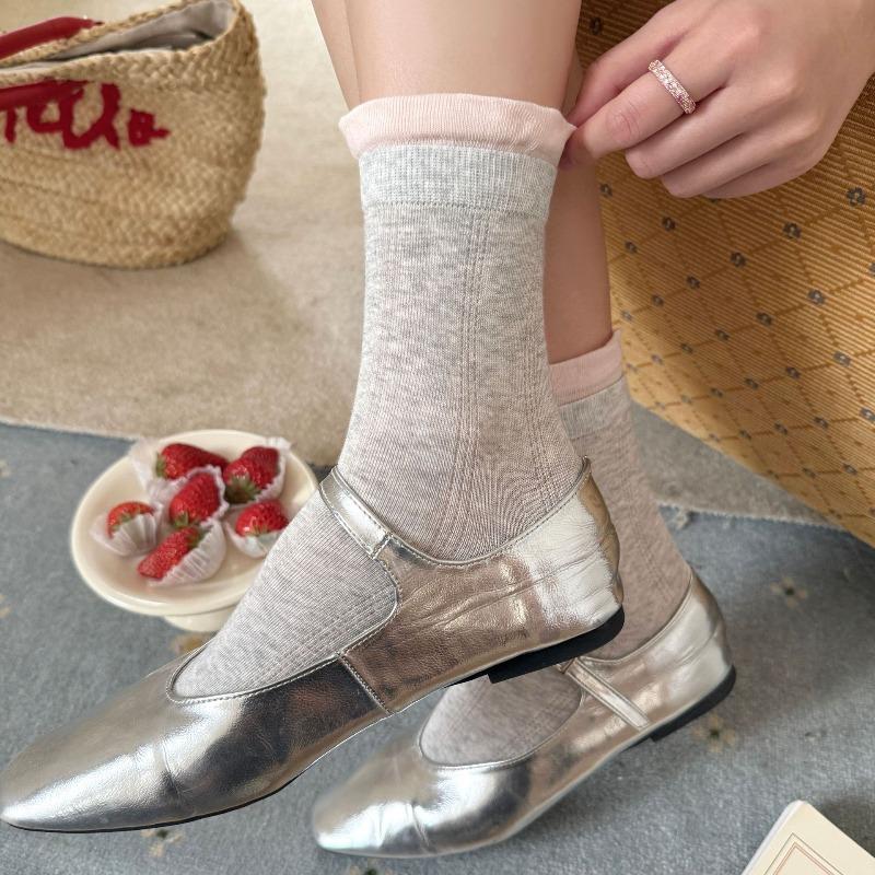 Sock - Summer Lightweight Multi-color Embroidered Flannel Mid-Calf Socks Trendy Stackable Socks Without Bones