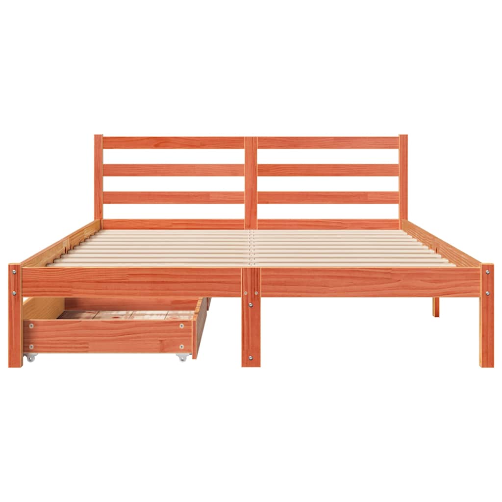 Solid Wood Bed Without Mattress Wax Brown 150 X 200 Cm Pine Wood