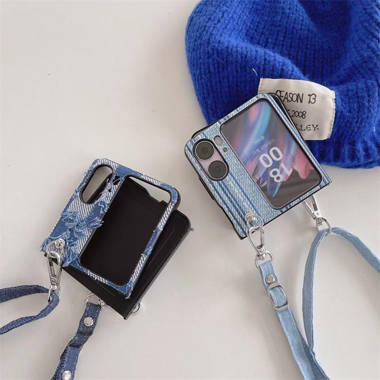 Applicable OPPO Find N2 Find diagonal strap denim mobile phone case lanyard anti-drop folding protective cover