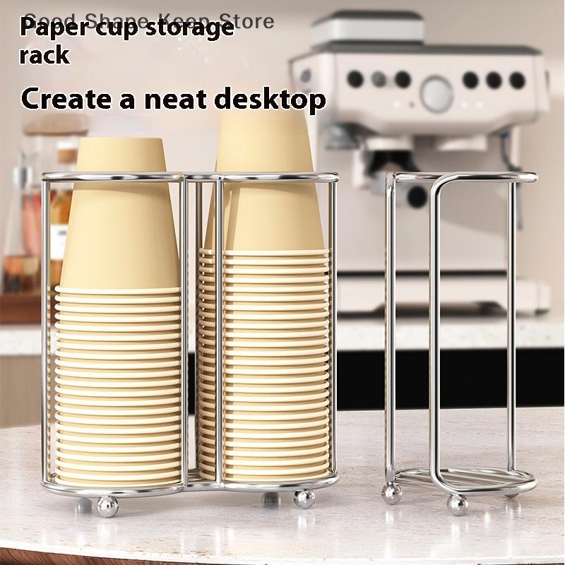 1PC Stainless Steel Disposable Cup Holder Storage Desktop Required Paper Cup Storage Rack Kitchen Living Room Office Cup Holder