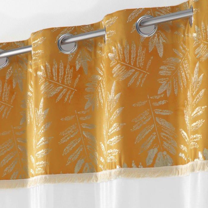 Voilage - EDEN - Tropical Adelore - 140 x 280 cm - blanc et jaune, motif feuilles - 8 œillets métal