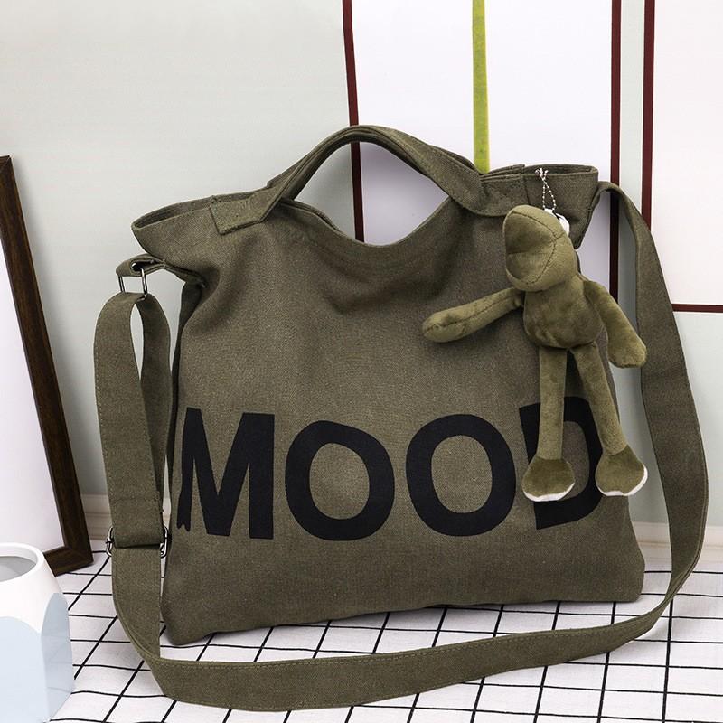 Canvas bag women's shoulder messenger bag cloth bag college students class literature and art simple large capacity