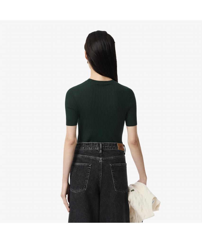LACOSTE Women'S Ribbed Merino Wool Short Sleeve Sweater Af4146-55N Yzp