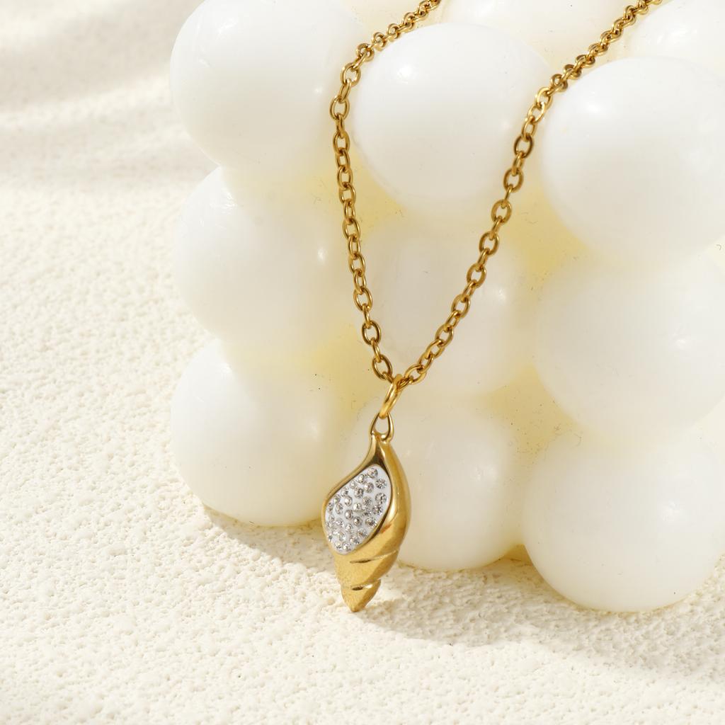 1 Stück 18 Karat Vergoldeter Muschel Meeresschnecke Anhänger Halskette 304 Edelstahl Gliederkette Halskette Für Damen Schmuck 45cm + 5cm