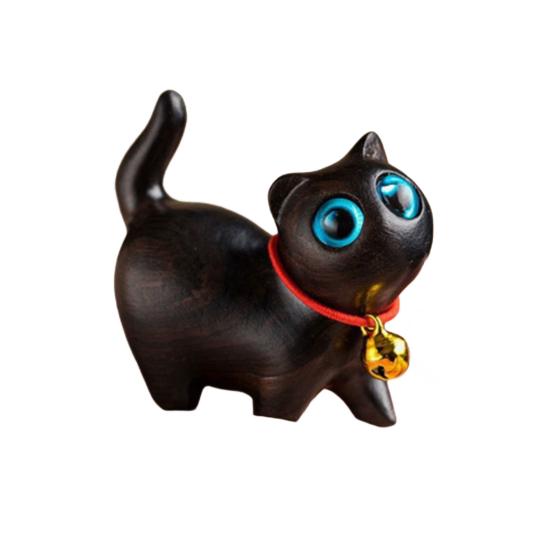 Mini Wooden Cat Figurine Handmade Carving Kitten Statue Sculpture Farmhouse Rustic Home Office Desktop Decoration Ornament