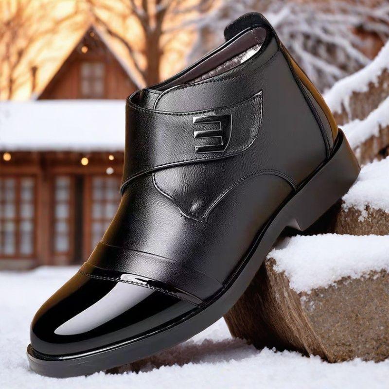 

Новые высокие бархатные утолщенные теплые мужские туфли с кожаной поверхностью, ветрозащитные теплые хлопковые туфли с глянцевой поверхностью, деловые повседневные туфли, ботинки из хлопковой кожи 44