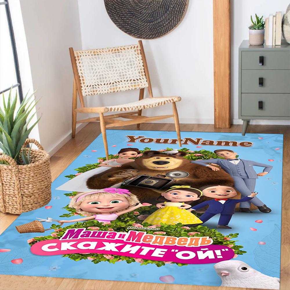 Masha Bear Customize Your Name Floor Mat Design for Study Room Dining Room Kitchen Entryway Antislip Carpet Decorate Offices