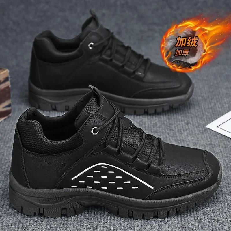 

Модные высокие ботинки, высокие кроссовки, зимние ботинки для мужчин, повседневные кроссовки, круглый носок, модные спортивные и досуговые мужские кроссовки, кожаная обувь 44 чёрный