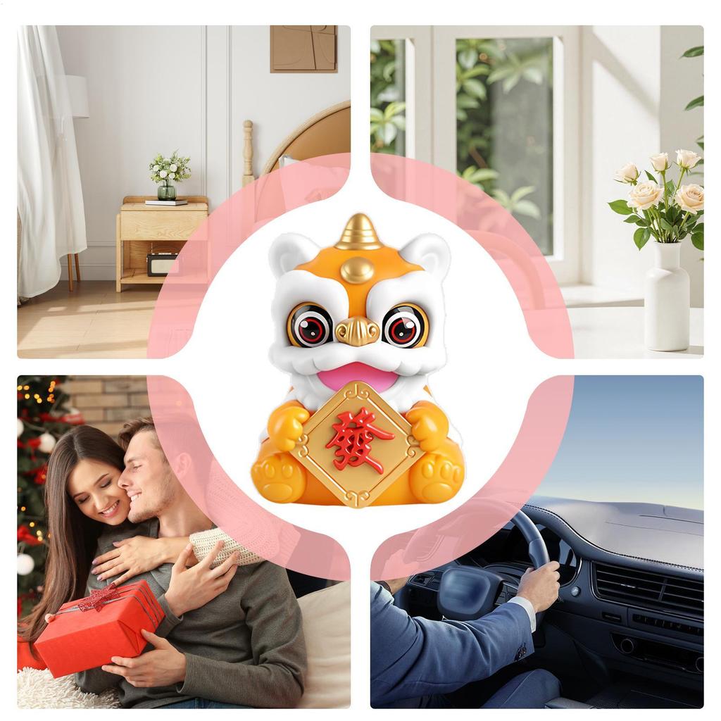 Cute Car Dashboard Figures Solar Powered Lion Dance Chinese New Year Table Decor Car Dashboard Decorations For Drivers