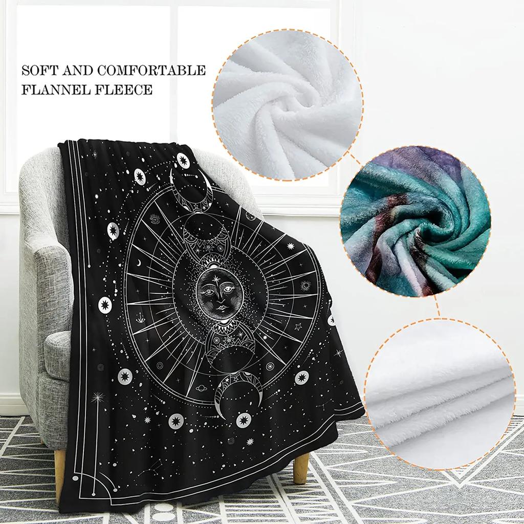 Sun Moon Blanket Stars Space Psychedelic Black and White Print Throw Blanket for Couch Bed Sofa Travel Camping for Kids Adults