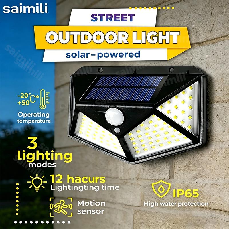 Outdoor Solar Wall Lights with Motion Sensor IP65 Waterproof 100 LEDs Solar Powered for Garden Yard Street Lighting