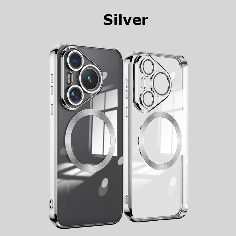 

Для Huawei Pura 70 P70 Pro Plus Magsafe чехол прозрачный гальванический силиконовый магнитный чехол для беспроводной зарядки противоударный чехол Pura 70 Pro серебряный